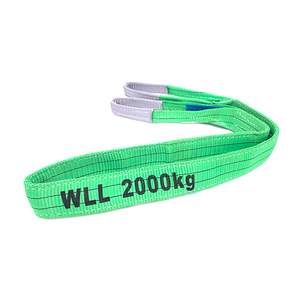 Green Polyester Duplex Flat Webbing Sling with Reinforced Lifting Eyes 2 Tonne